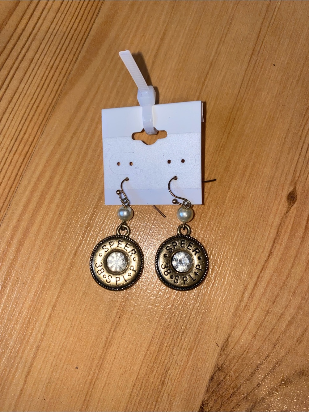 Gold-Tone Bullet Shell Drop Earrings with Crystal Accent - Women Jewelry